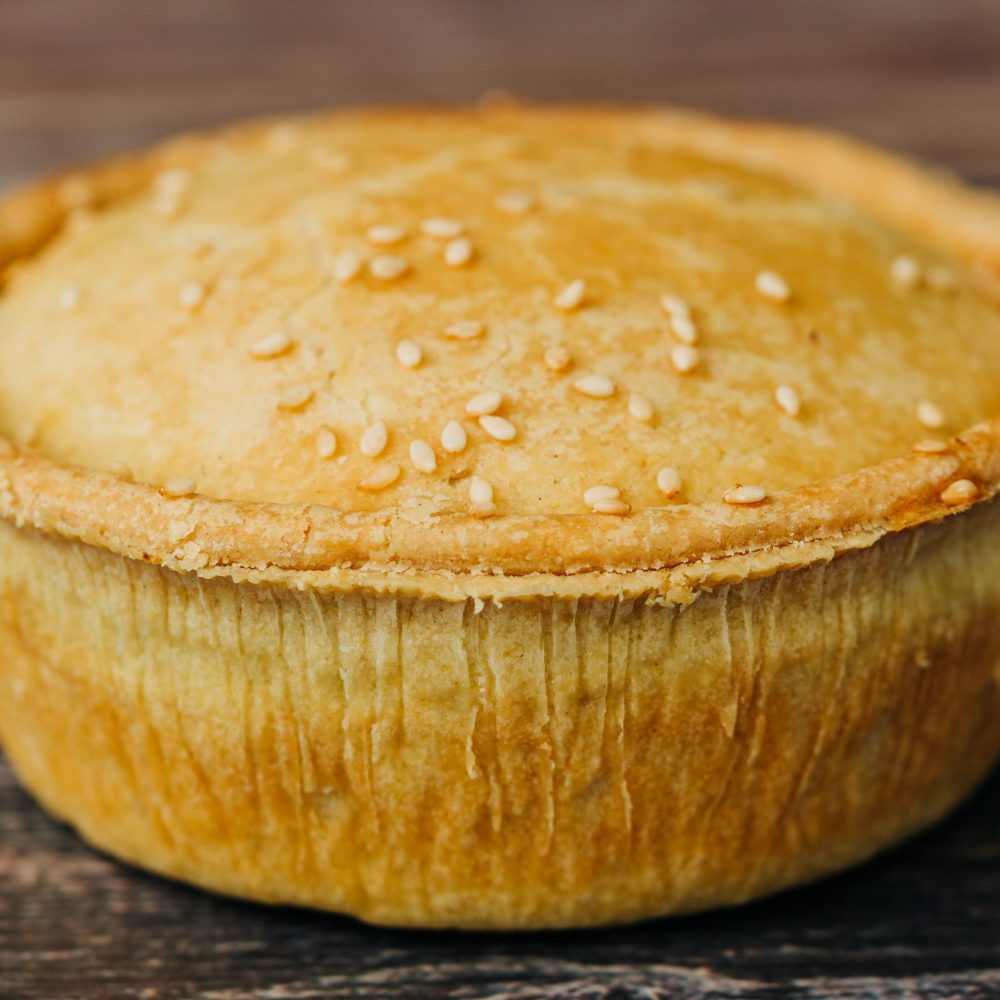 Gourmet Caramelised Red Onion, Potato + Cheese Vegan Pie