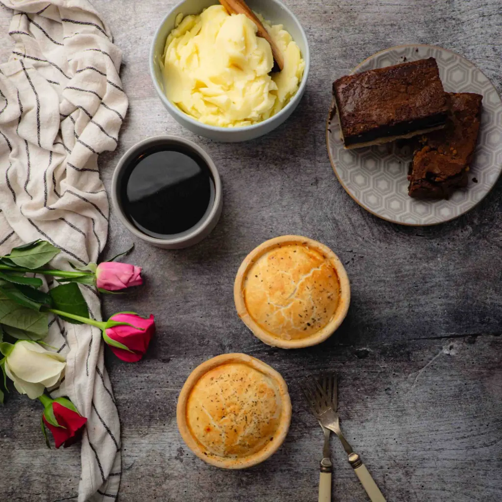 Valentines Meal for Two - Your Choice of 2 Gourmet Pies, plus Gravy, Mash and Brownies for two